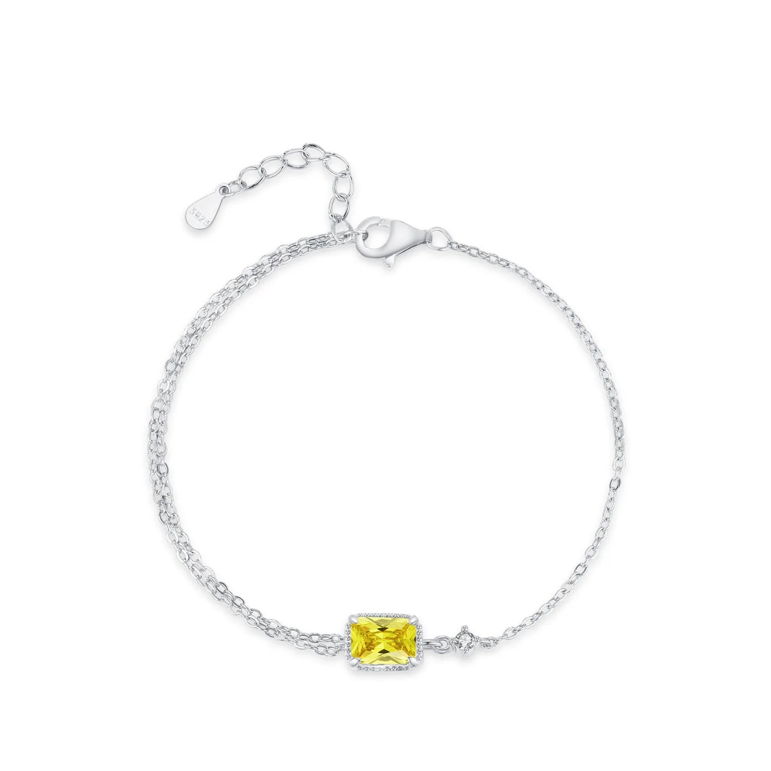 Exquisite Simulated Diamond Yellow Pink Zirconia Chain Bracelet 925 Sterling Silver Hypoallergenic Hand Chain for Women