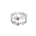 New Arrival 925 Sterling Silver Open Band Wedding Jewelry Purple Zircon Stone Heart Rings Bezel Setting for Parties Weddings