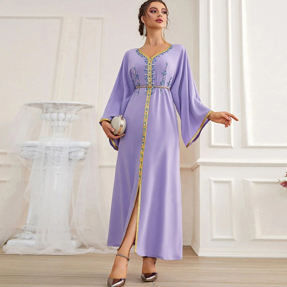 Borka Dubai Dresses Fashion for Newest Hand-stitched Diamond Travel New Sleeve Dress Southeast Asia Middle East Abaya Maxi Dress