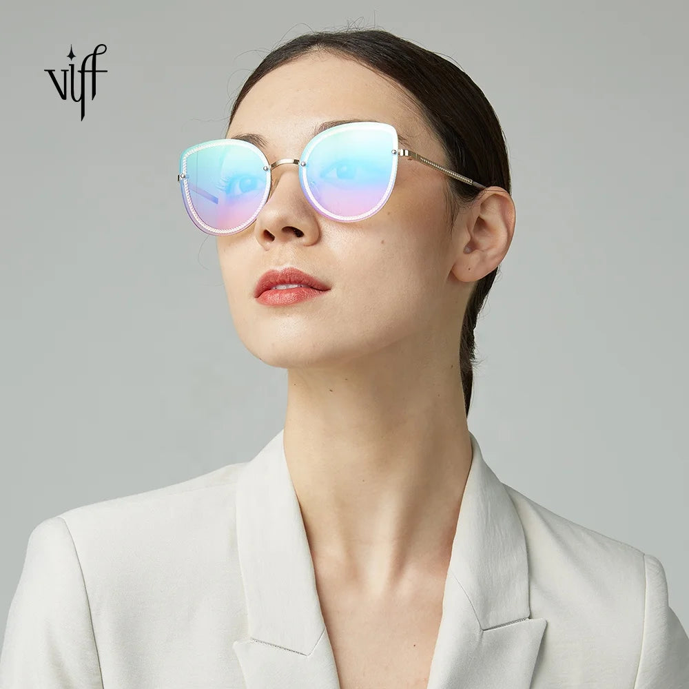 VIFF HM19249 Beautiful Elegant Style Temple Sunglasses Rainbow Coating Sunglasses 2025