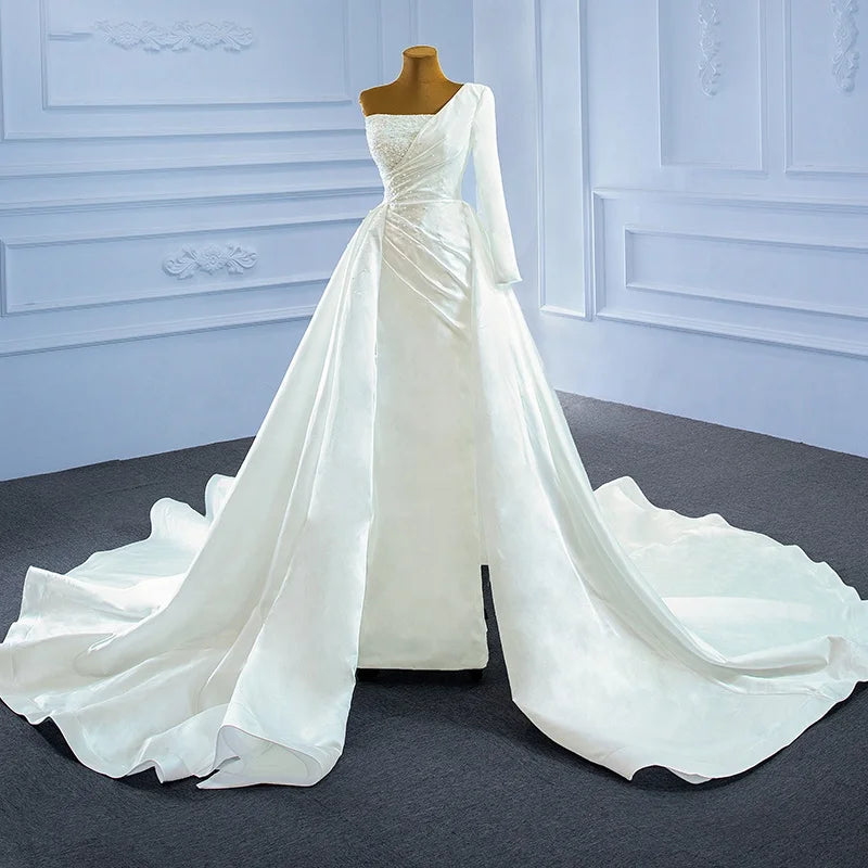 Jancember RSM67244 New Design One Shoulder Elegant Crystal Wedding Dress Bridal Gown