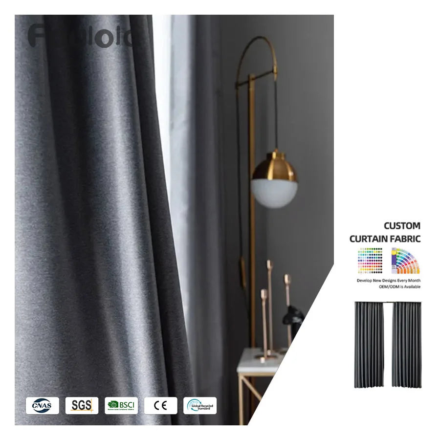 Factory Supply Two Sides Same Looking 90-100% Blackout Plain Linen Style Curtain Fabrics