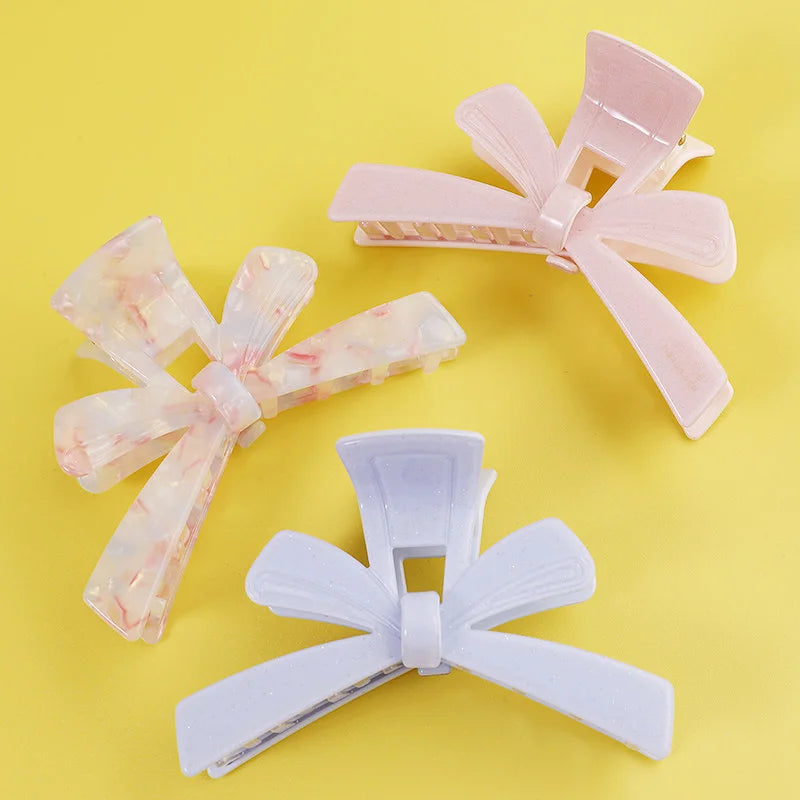 Midairy New Sweet Solid pink Bowknot Acetate Hair Clips Claws Women Girls Hair Accessories 9.8cm 4427