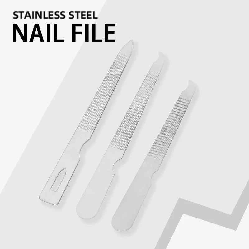 Professional Double-Sided Stainless Steel Metal Nail File Buffer Straight Beauty File for Fingernails Toenails for Nail Art