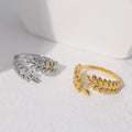 European American Cross Border Leaf Shaped Simple Ring Color-preserving Stainless Steel Ring Creative Love Open Ring