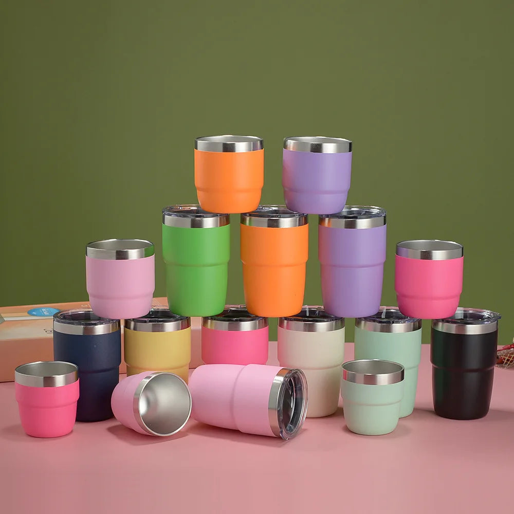 Modern 8oz Insulated Thermos Cup 304 Stainless Steel Ceramic Mini Coffee Tumbler Portable Design for Party Small Water Capacity