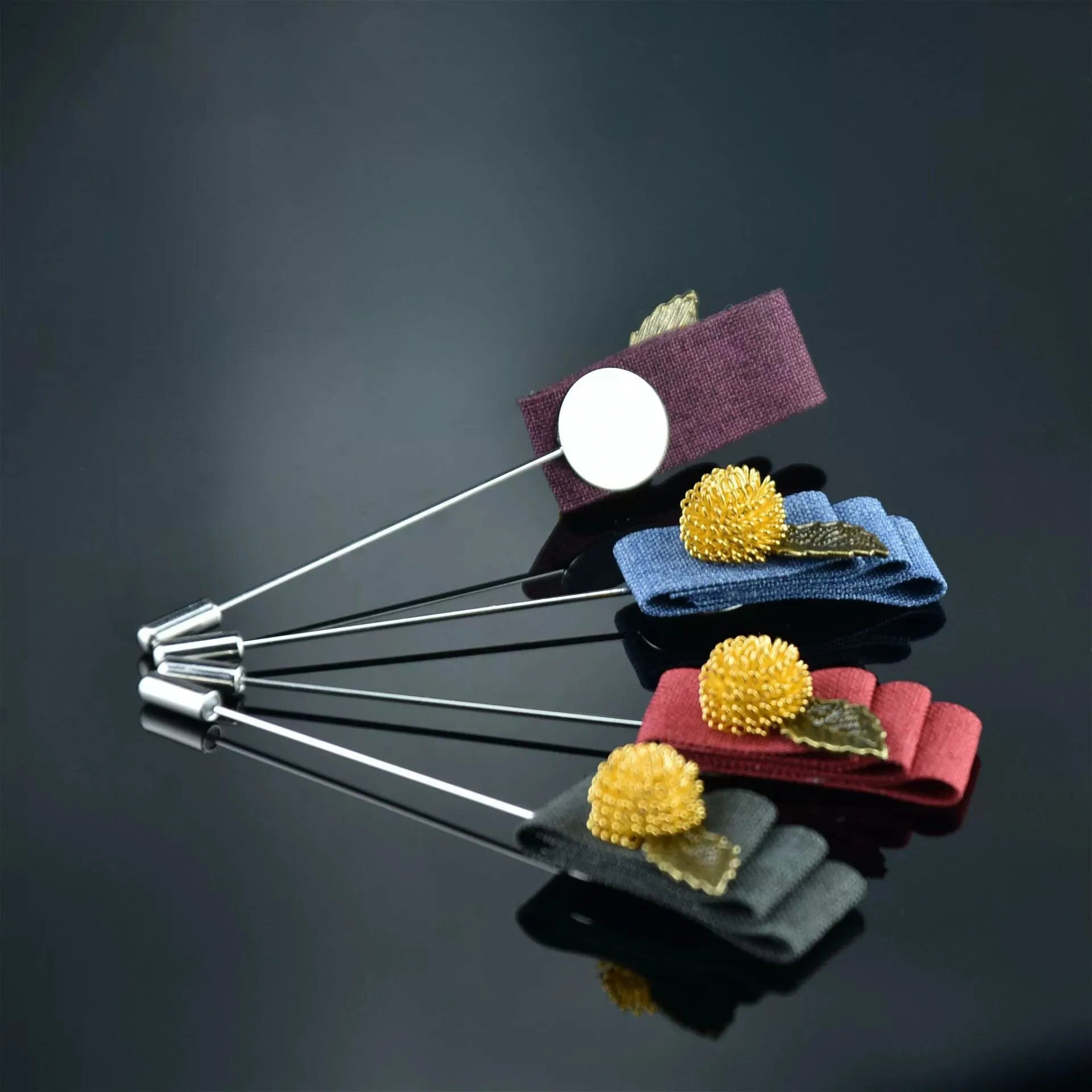 10 Colors Handmade Cloth Flower Leaf Brooch Long Needle Lapel Pin Shirt Corsage Suit Brooch Wedding Collar Pin for Men Accessory