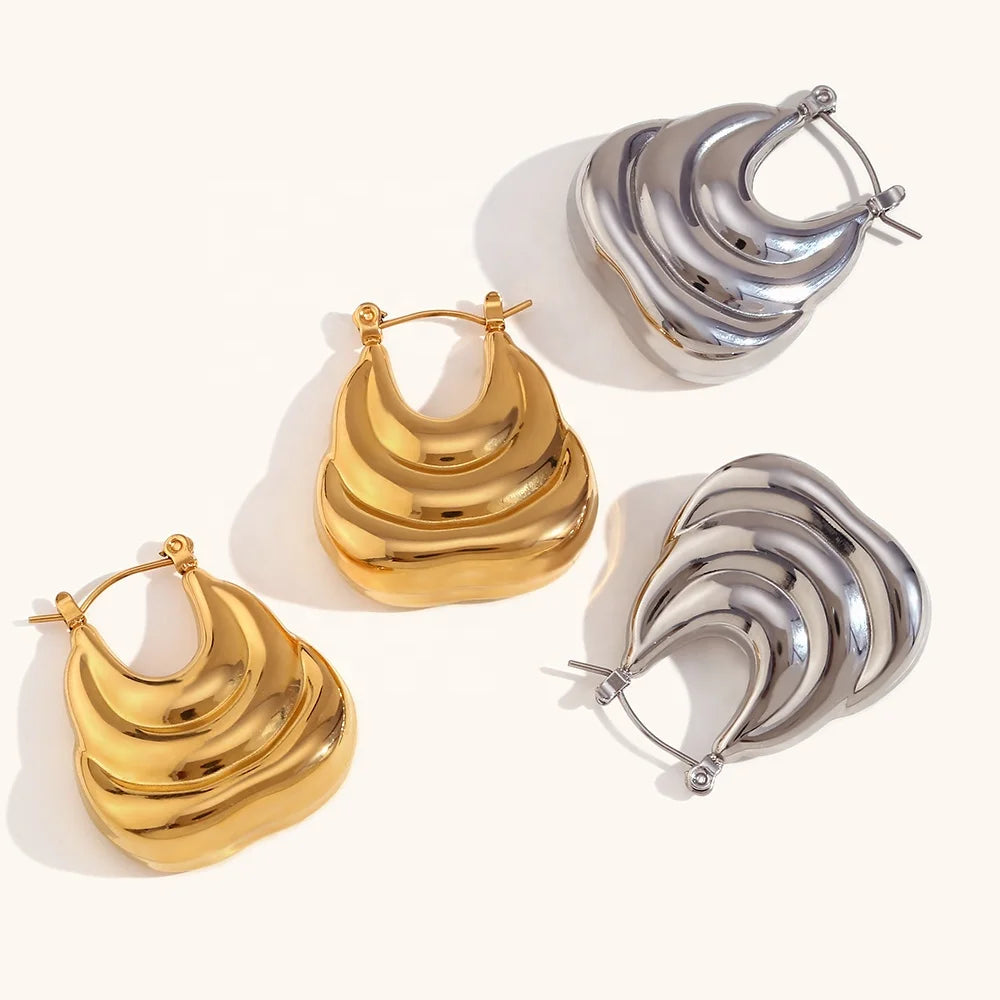 Dingran New Design Boat Shape Hollow Earrings 18K Gold Stainless Steel Jewelry acero inoxidable joyas mayor