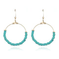 Classic Gold Plated Turquoise Beaded Hoop Earrings Fashionable Brass Jewelry Accessory for Wedding Party Engagement Anniversary