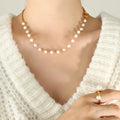 Unique Design 18K Gold Plated Stainless Steel Charm INS Freshwater Pearl Elegant Choker Necklace Bracelet Set for Women