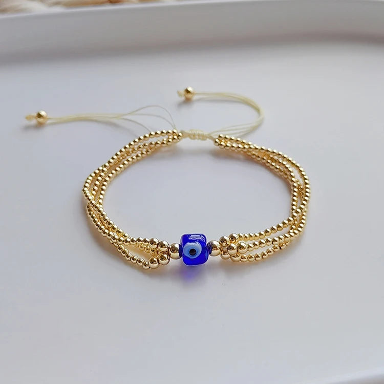 BG1116 Wholesale 18K Gold Plated Bohemian Multi-Layer Evil Eyes Bracelet Seed Bead & Glaze Adjustable Lucky Protection Jewelry