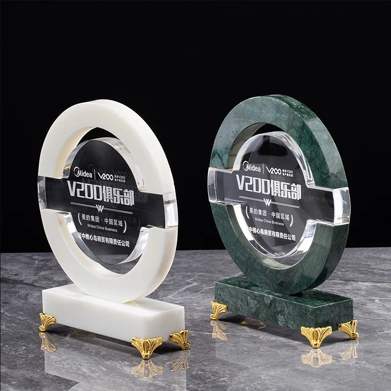 Customized Clear K9 Glass Blank Crystal Trophy Round Shape Award For Souvenir Gift