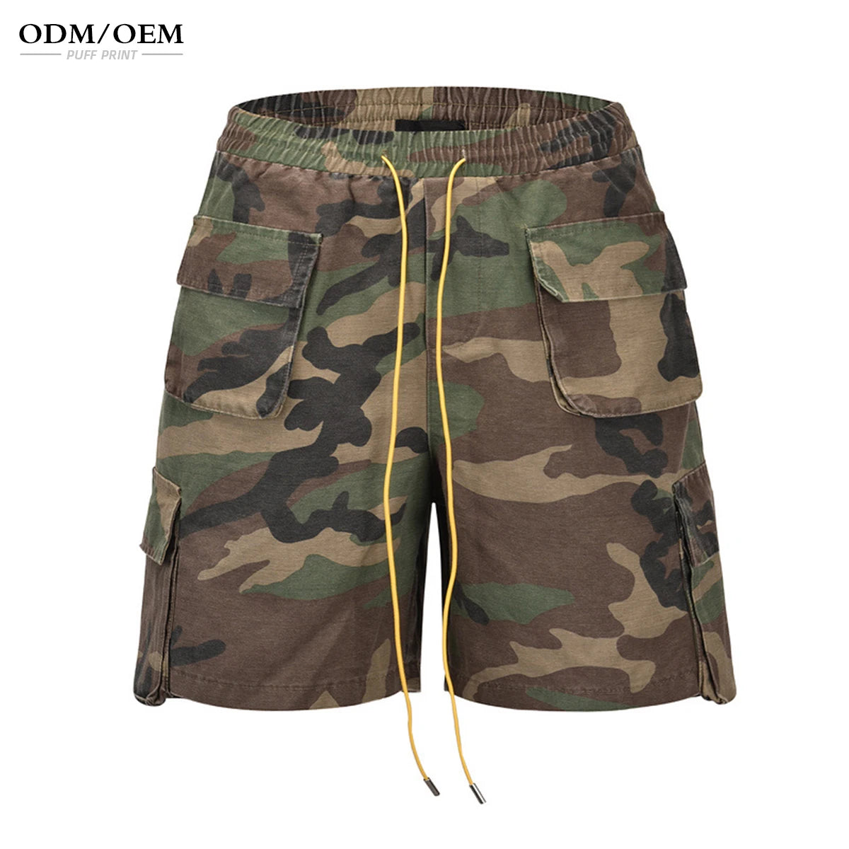 Men's Camouflage Cargo Shorts with Elastic Waistband Multi-Pocket Comfortable Bermudas Loose Fit Hip Hop Style for Outdoor Work
