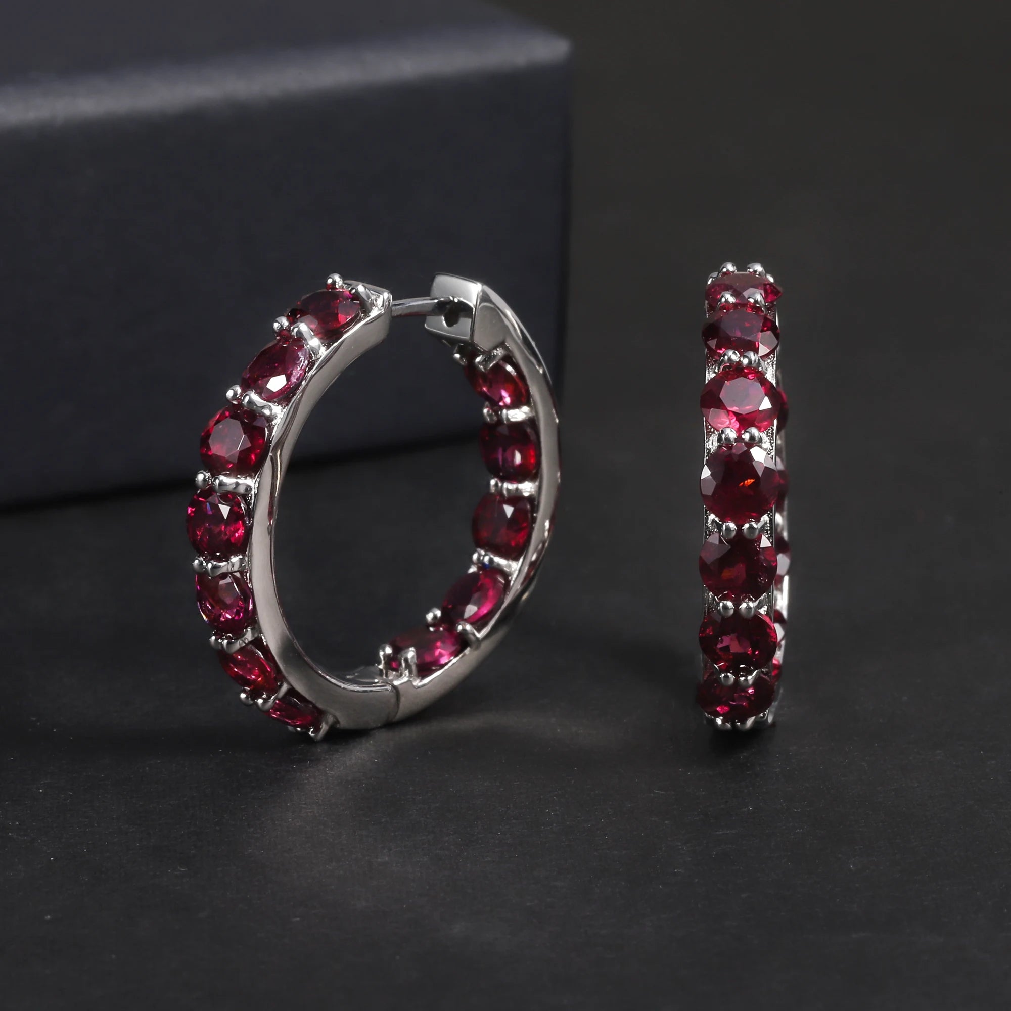 RZ0004 Abiding Custom Fine Jewellery Factory Rhodolite Garnet Inside Out Huggie Hoops 925 Sterling Large Silver Hoop Earrings
