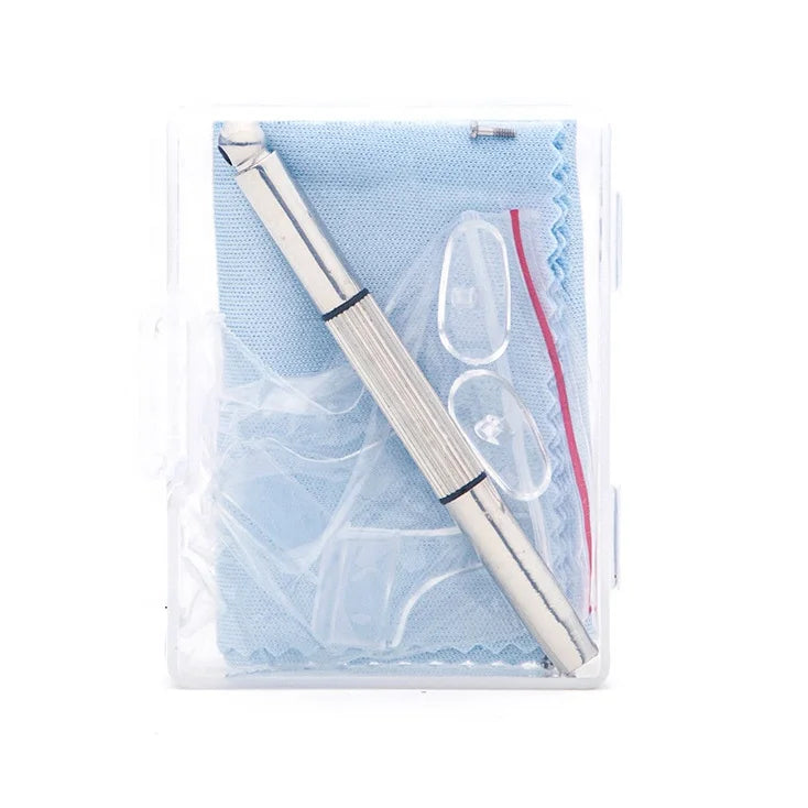 Spectacle Repair Kit for Optical Frames Set of Screwdriver Eyeglasses Cloth Nose Pads Ear Hooks Screws