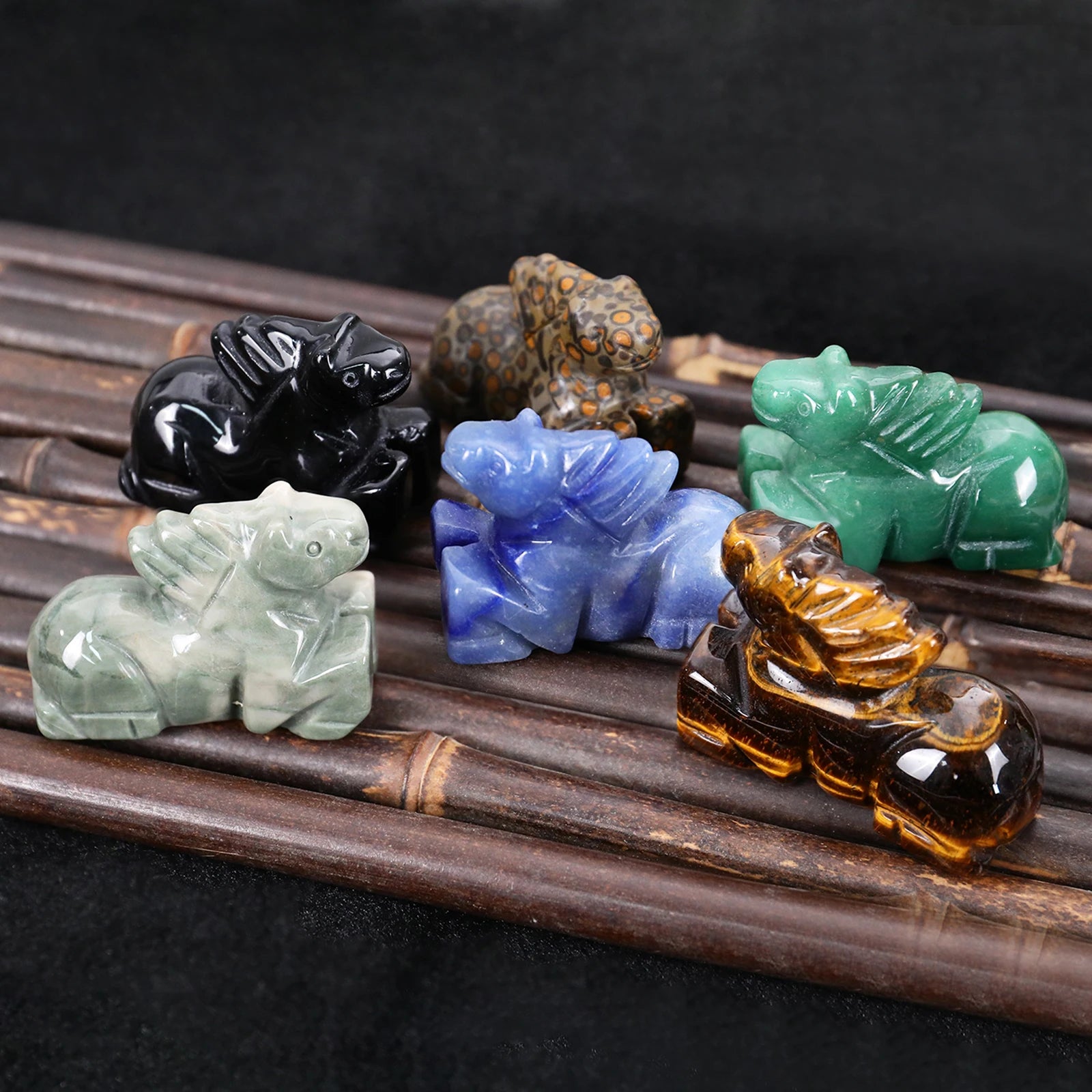 Natural Leopard Skin Jasper Horse Carving Small Animal Figurine Crystal Craft Spiritual Healing Religious Sculpture Home