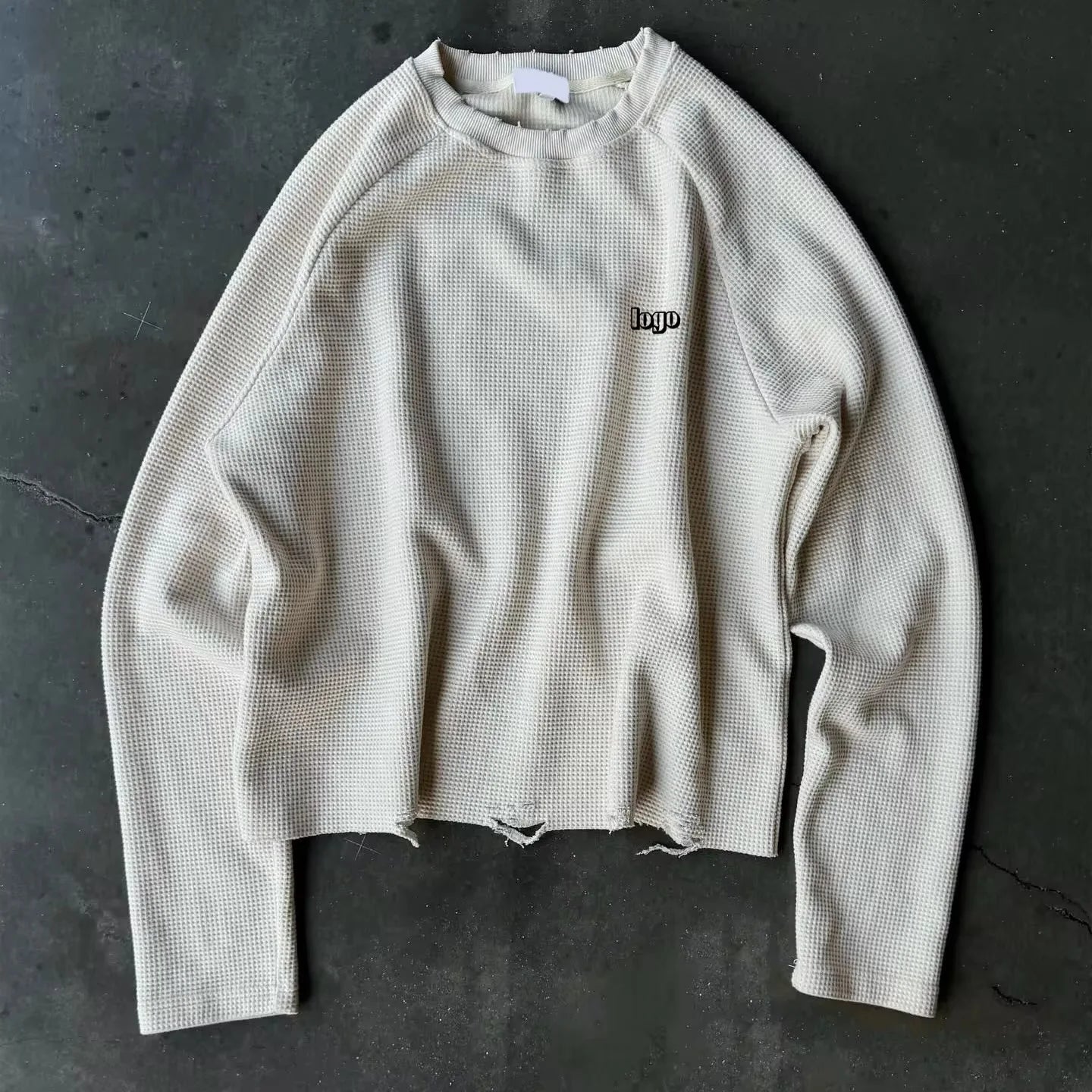 Custom Waffle Knit Thermal Long Raglan Sleeve Men Thermal T Shirts Cotton Regular Fit Casual Blank Long-Sleeved T-shirt