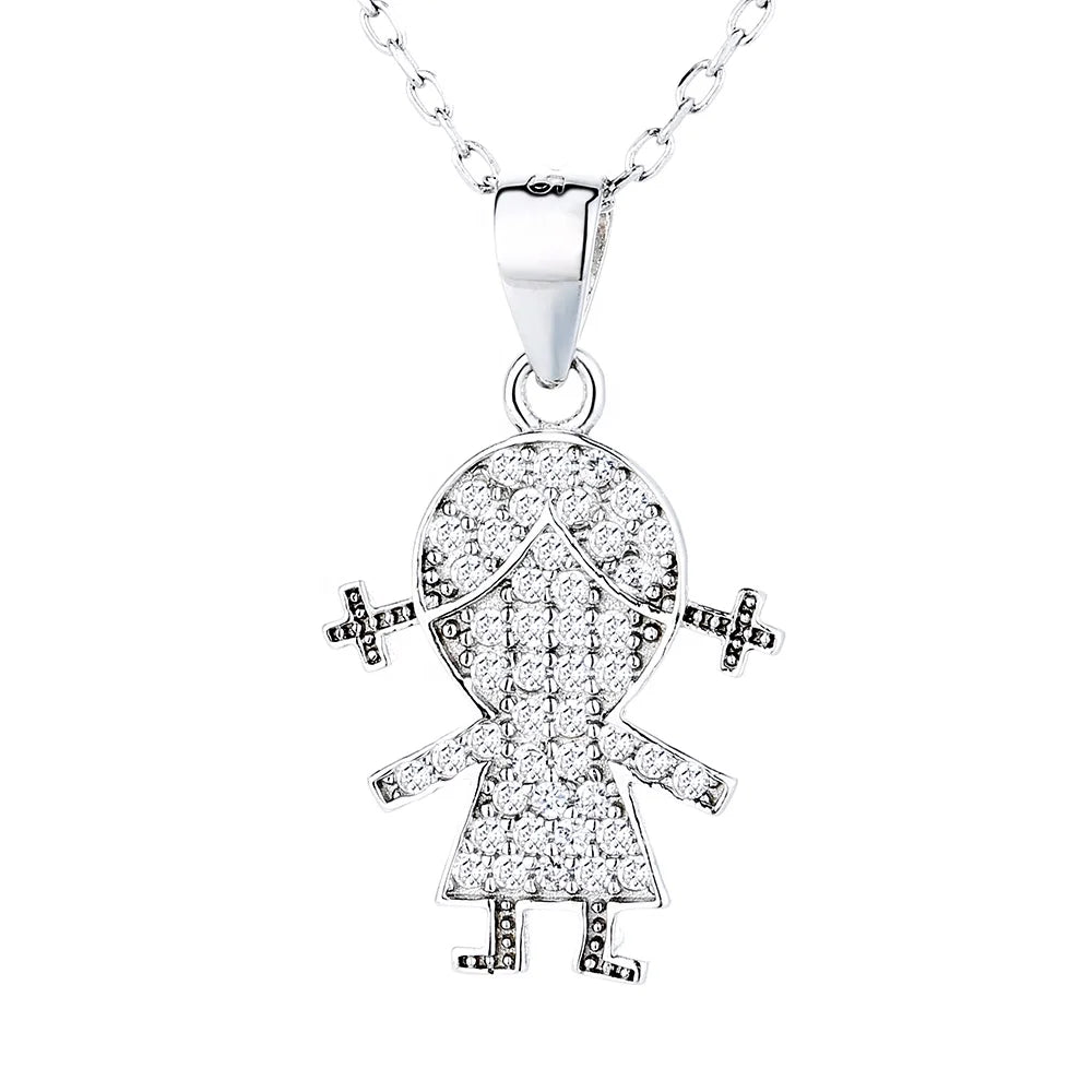 Fashion 925 Sterling Silver Zircon Girl Charm Pendant Necklace