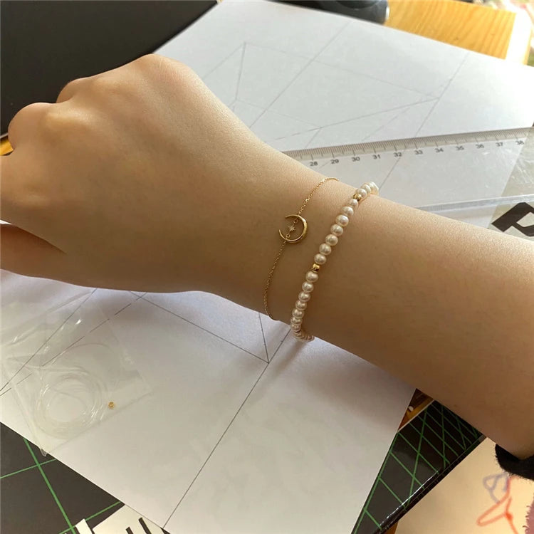 Wholesale Gold COLOR Adjustable Sterling Silver Moon and Star Bracelet for Women