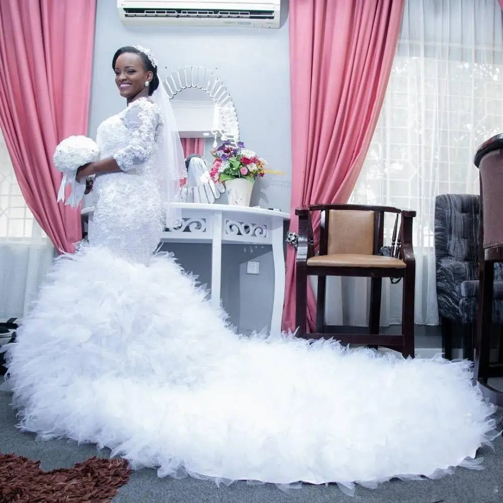 Guangzhou Auyan 2025 Wedding Dress Long Train 2024 Africa Cross-border Plus Size Ceremony Mermaid Wedding Dress