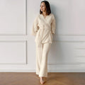 Two Pieces Loose Style 100% Cotton Loungewear Set  Robe Long Trousers Pajamas Solid Color Homewear for Women
