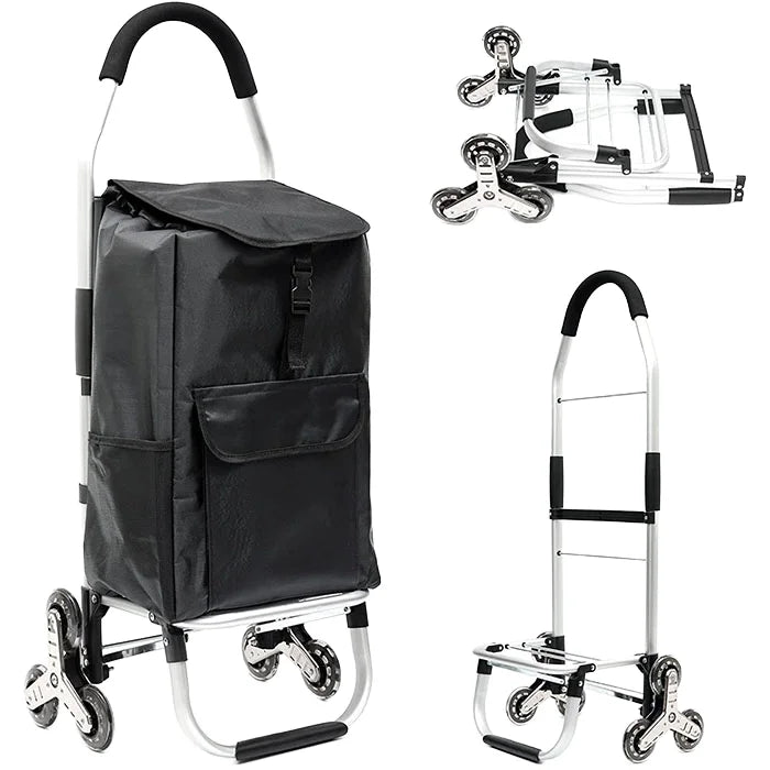 Chrome Plated Aluminum Grocery Trolleys Laundry Utility Tri-Wheel Stair Climber Folding Shopping Cart Xinsheng Brand XS-HC20