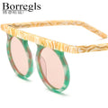 Borregls Matte Acetate Multicolour Polarized Sunglasses UV400 Women Brand Designer Retro Vintage Round Sun Glasses Men 19339T