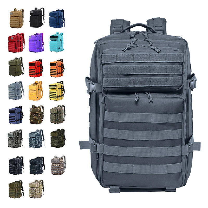 LUPU Wholesale 45L Tactical Backpack Outdoor Waterproof Hiking Survival Bag Zipper Closure Nylon Lining Black