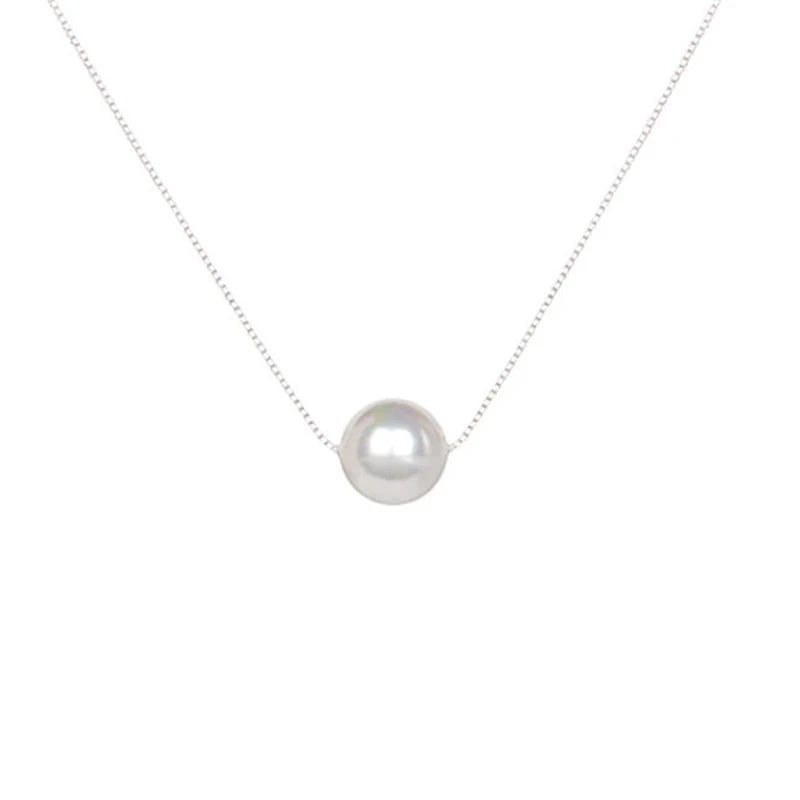 925 Sterling Silver Shell Pearl Simple Pendant Clavicle Necklace