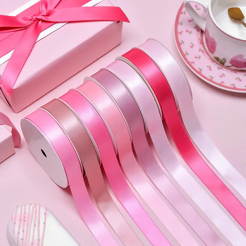 pink Custom Gift Wrapping Solid Color Silk Satin Ribbon Roll for Packing Decoration