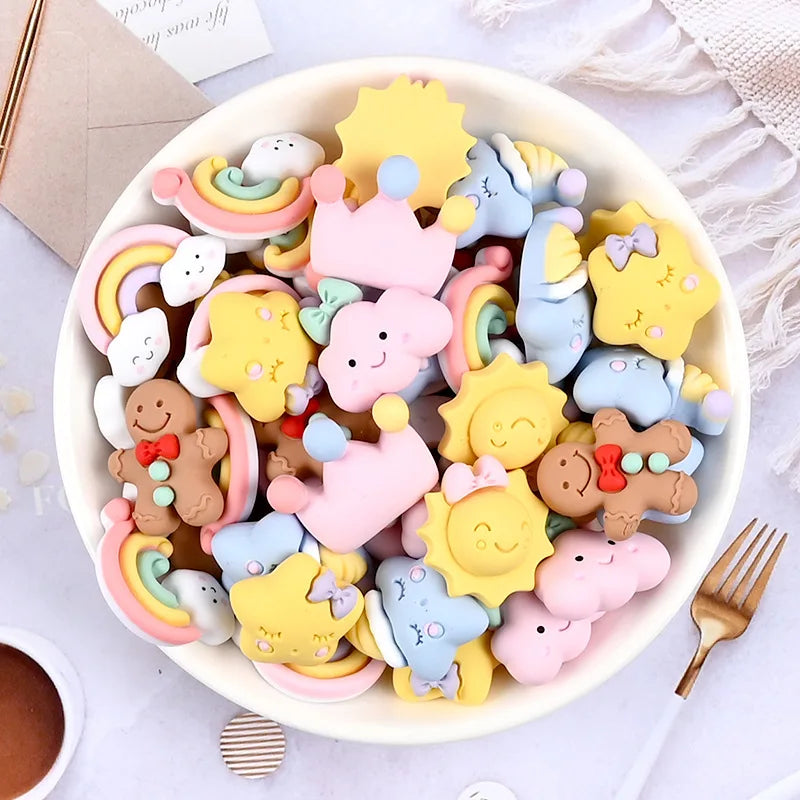 Resin Cloud Star Rainbow Flat Back Resin Charms Cabochon for Slime Filler Kid DIY Mobile Phone Hairclip Keychain Decor Craft