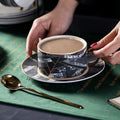 Nordic Style Ceramic Tea Coffee Cup Sets Light Luxury Irregular Marbled Porcelain Coffee Cups Saucers