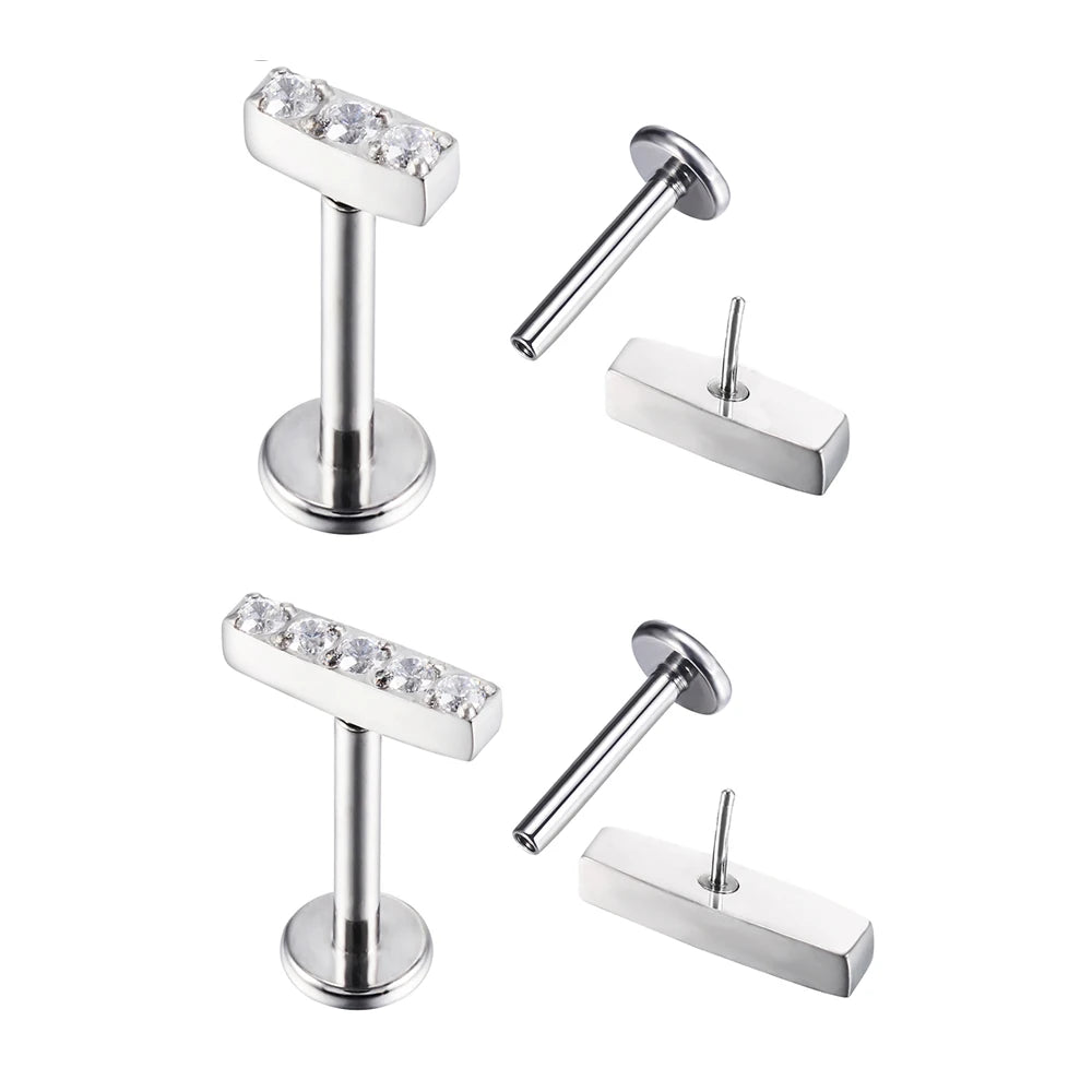 Fashion Labret ASTM F136 Titanium CZ Tile Push in Top Nose Rings Lip Stud Earring Body Piercing Jewelry for Women