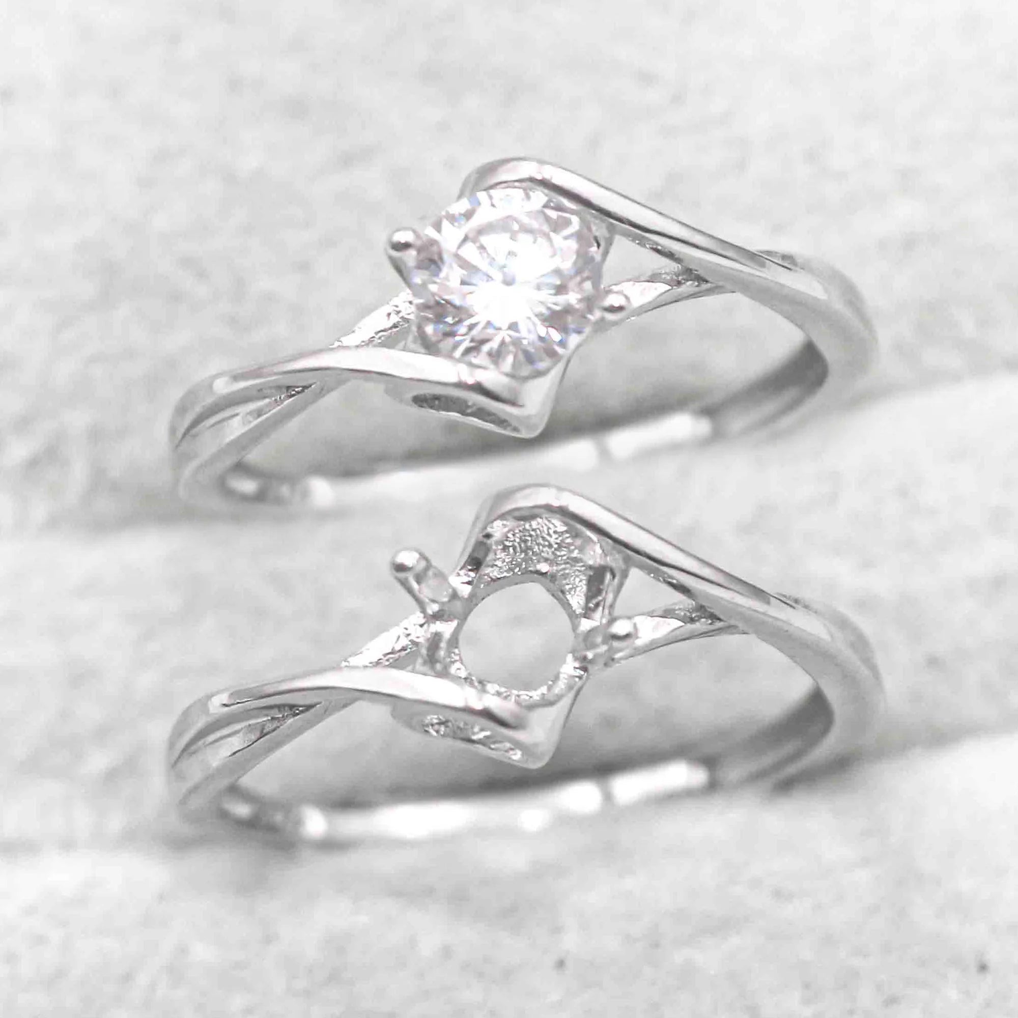Sterling Silver 5mm/0.5 Carat Semi Mount Ring Frame Blank Moissanite Diamond Setting Base Without Center Stone Inlay for DIY