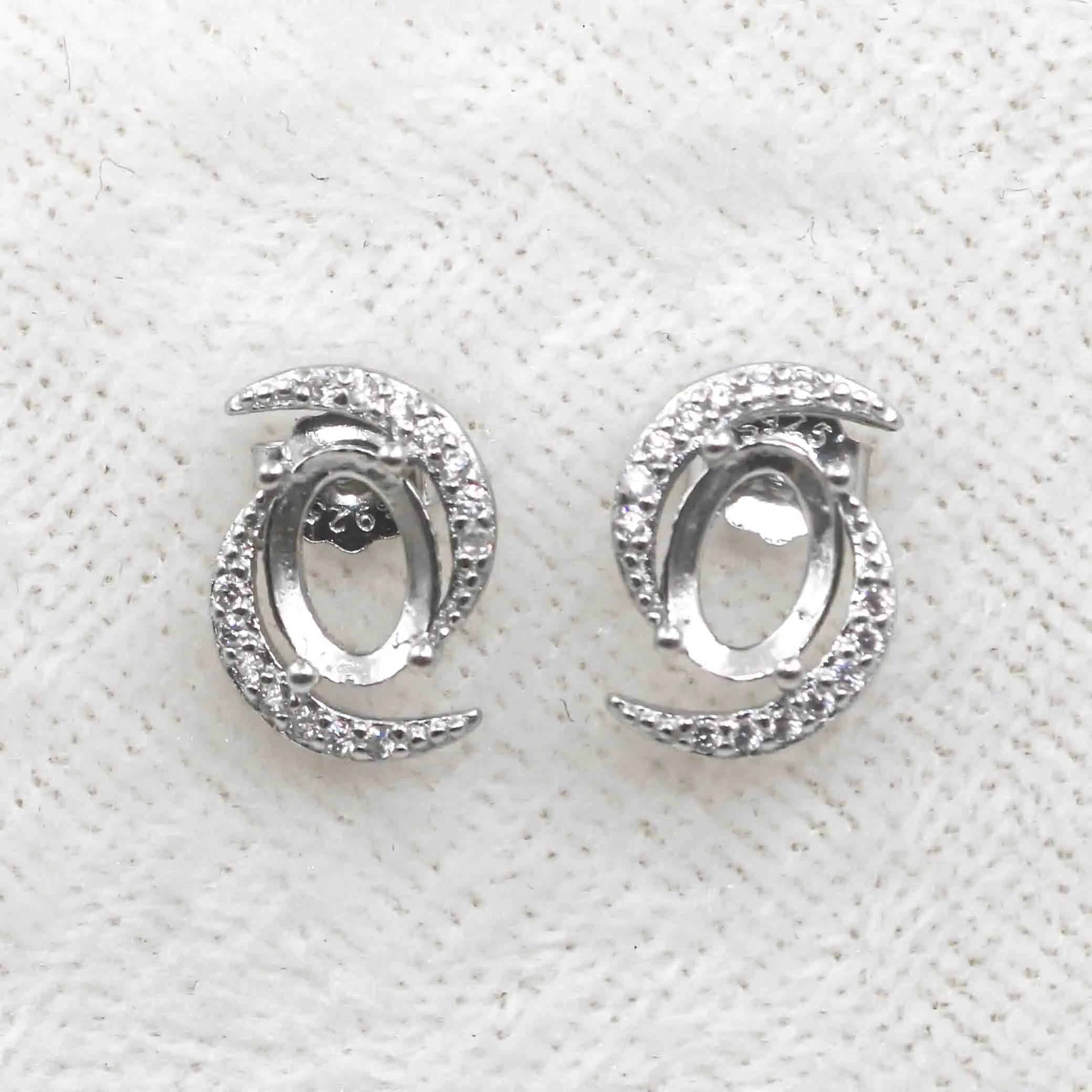 Sterling Silver 7*9mm Semi Mount Stud Earrings Empty Frame Support Blank Setting S925 Base Without Center Stone for DIY Inlay