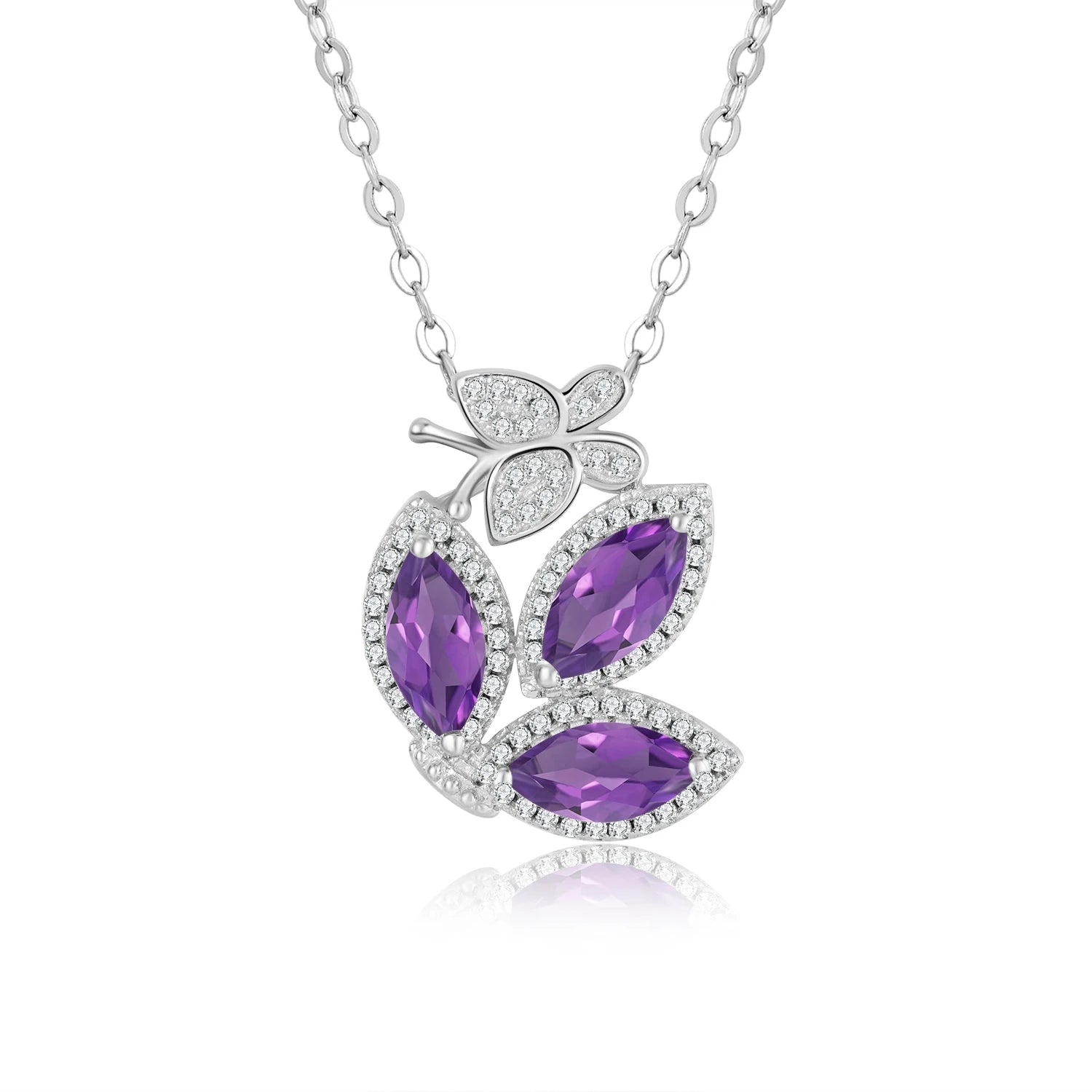 YBO Fashion 925 Sterling Silver Clavicle Chain Butterfly Flower Pendants Natural Tourmaline Amethyst Cubic Weddings Parties
