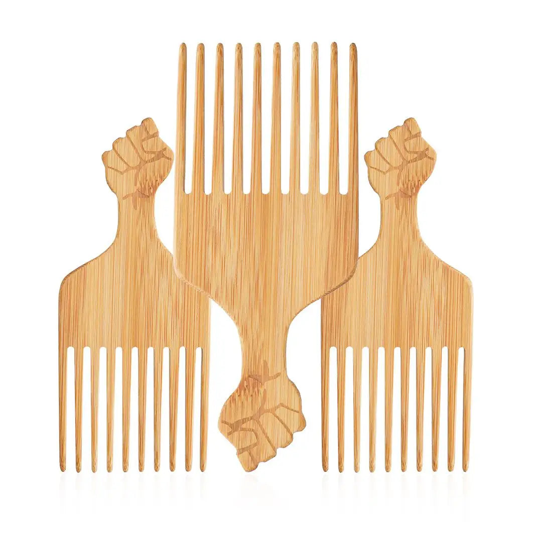 Professional Custom Logo Adjustable Fashion Afro Pick Comb Wide Tooth Wood Men Women Private Label Wholesale Detangling Scalp