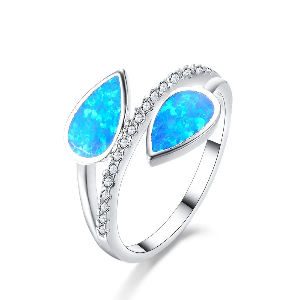 Vintage 925 Sterling Silver Opal Ring With Rhodium Plated Fashion Accessory