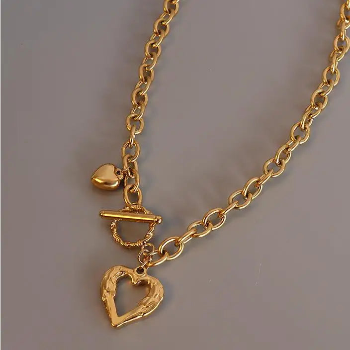 Latest Ot Clasp Women Men Cuban Link Chain Jewelry Chunky Vintage Hammered 18k Gold Stainless Steel Lariat Heart Necklace Choker