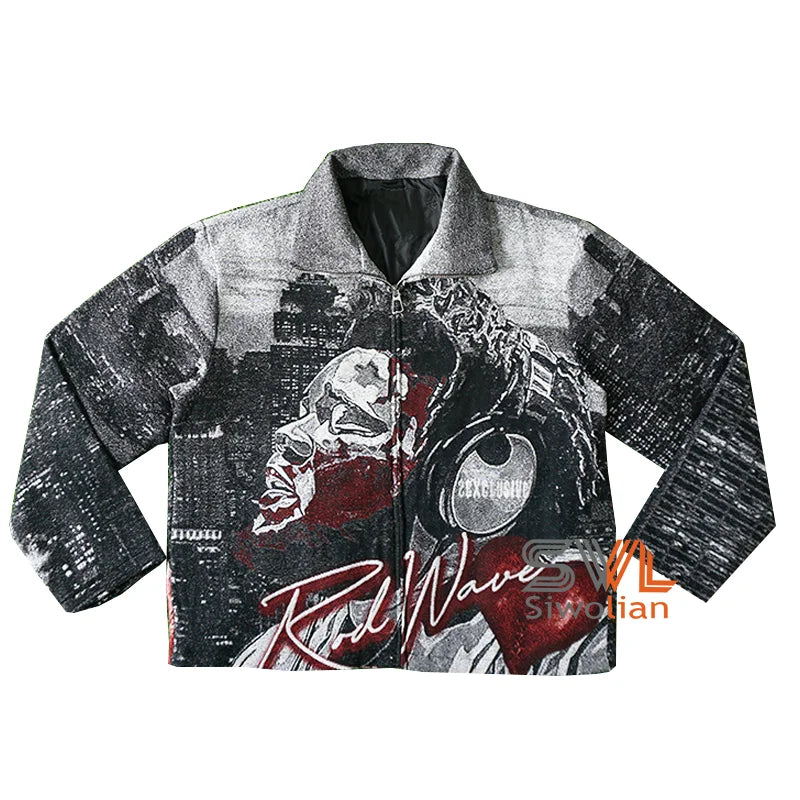 Customized Men Jacket Custom Jacket Zip up Jacket Coat Low Moq Satin Lining Tapestry Sweatshirts Man Tapestri Pullover