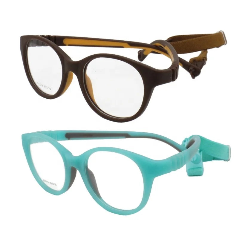 High Classic Kids Optical Glasses TR90 Frame Dual Colors Flexible Hingeless Temple Elastic Adjustable Cord 310 Blue