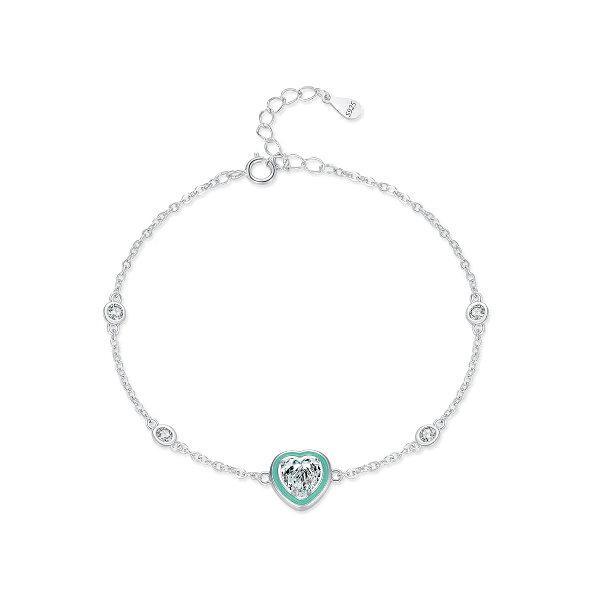 Custom Vermeil Gold Jewelry Manufacturer Rhodium Plated  Enamel Heart Bracelet 925 Sterling Sliver Zircon Bracelet for Woman