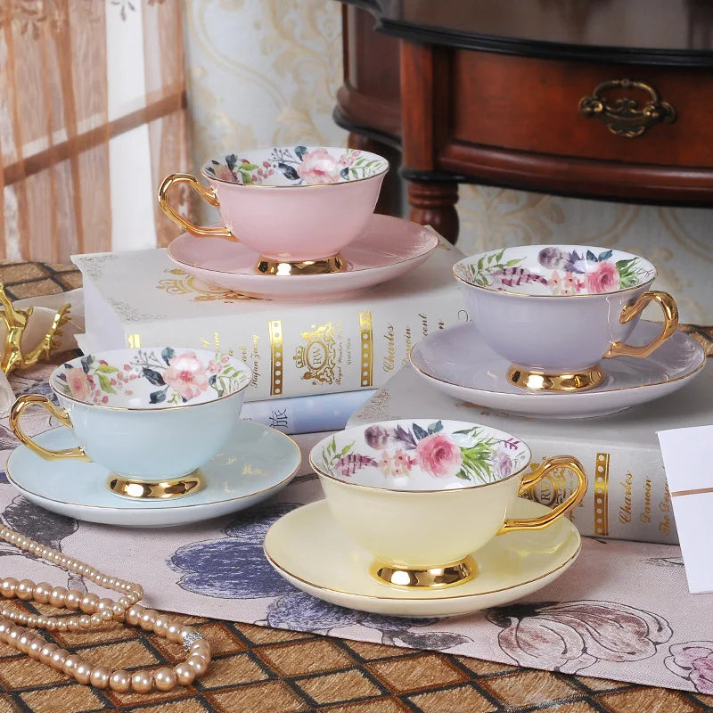 European Style Simple Colorful Glazed Ceramic Coffee Cup and Saucer for Afternoon Tea MegaBDM
