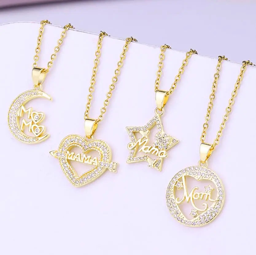 Fashion Mother's Day Mom Letter Name14k Pendant Necklace Brass Stainless Steel Chain Accessories for Mum Necklace Gift