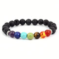Hot Sale 8mm Lava Volcanic Natural Stone Chakra Beaded Bracelet for Men Colorful Seven Chakra Yoga Energy Trendy Ball Alloy MegaBDM