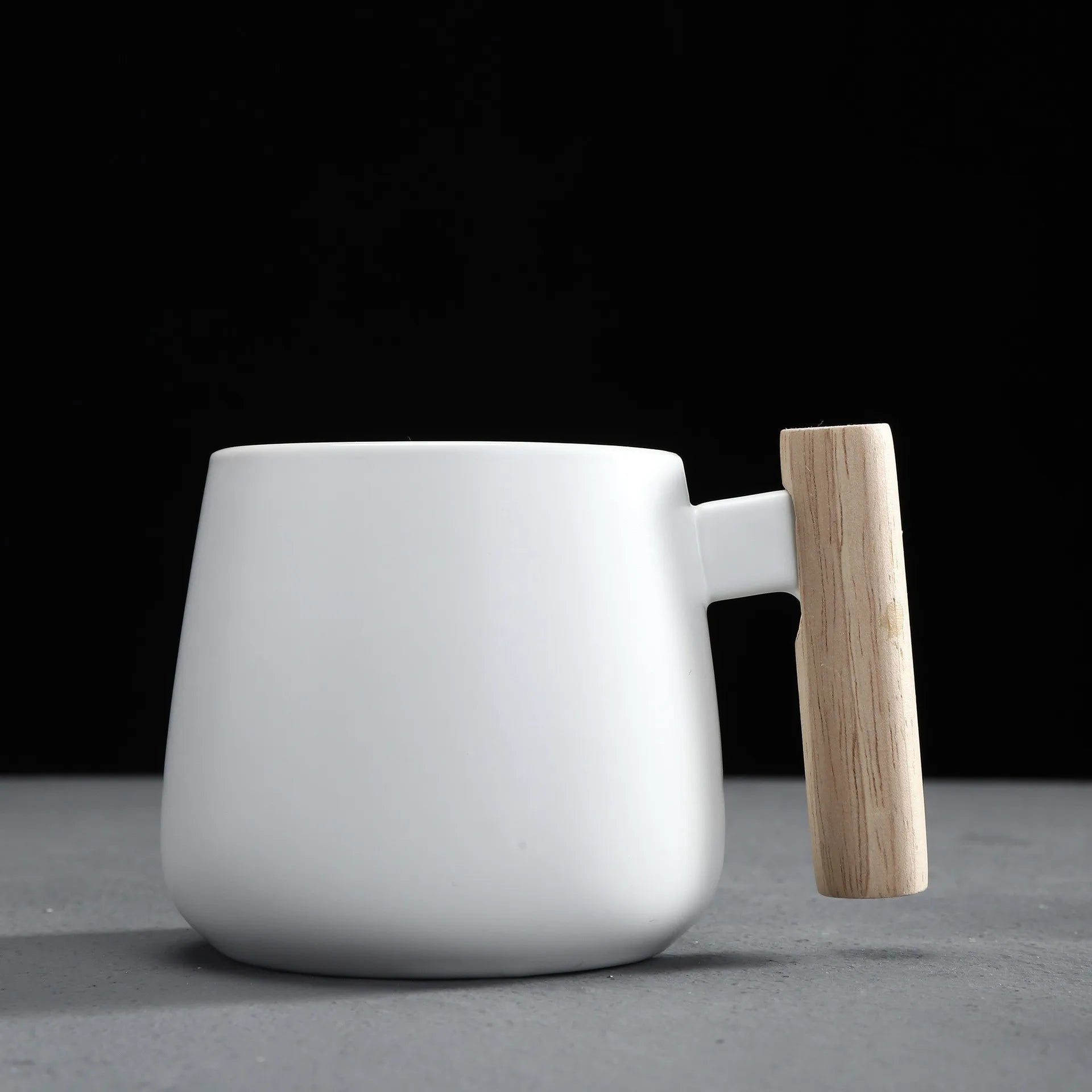 Custom Logo Matte Ceramic Mug With Wooden Handle Lid and Specific Spoon Tea Milk Mug Black White Nordic Cup Custom Logo