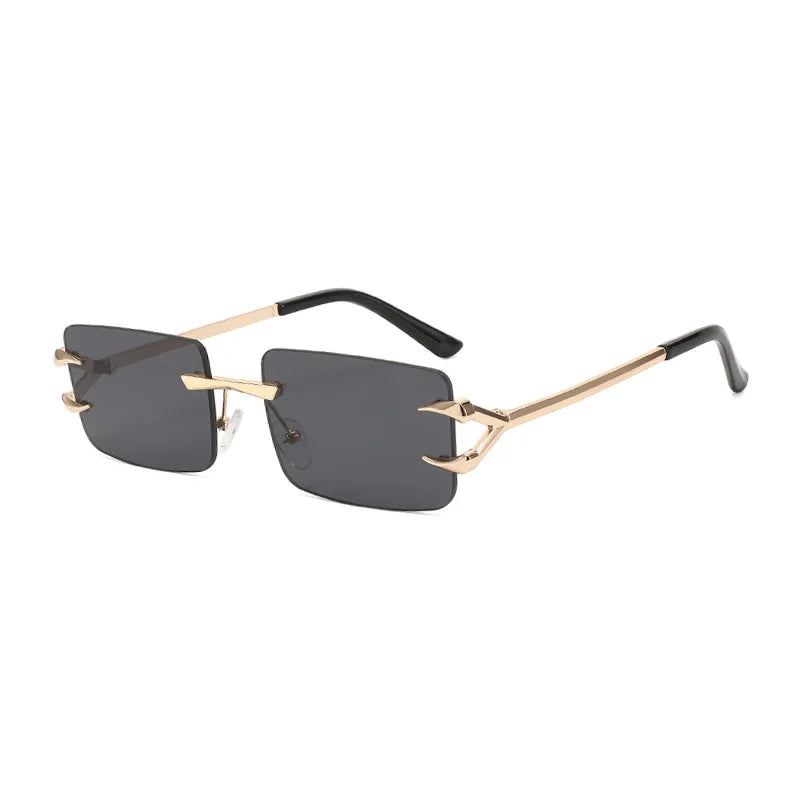 Superhot Eyewear 11418 Fashion 2024 Retro Rimless Rectangle Trendy Outdoor Vacation Photo Decorative Sunglasses