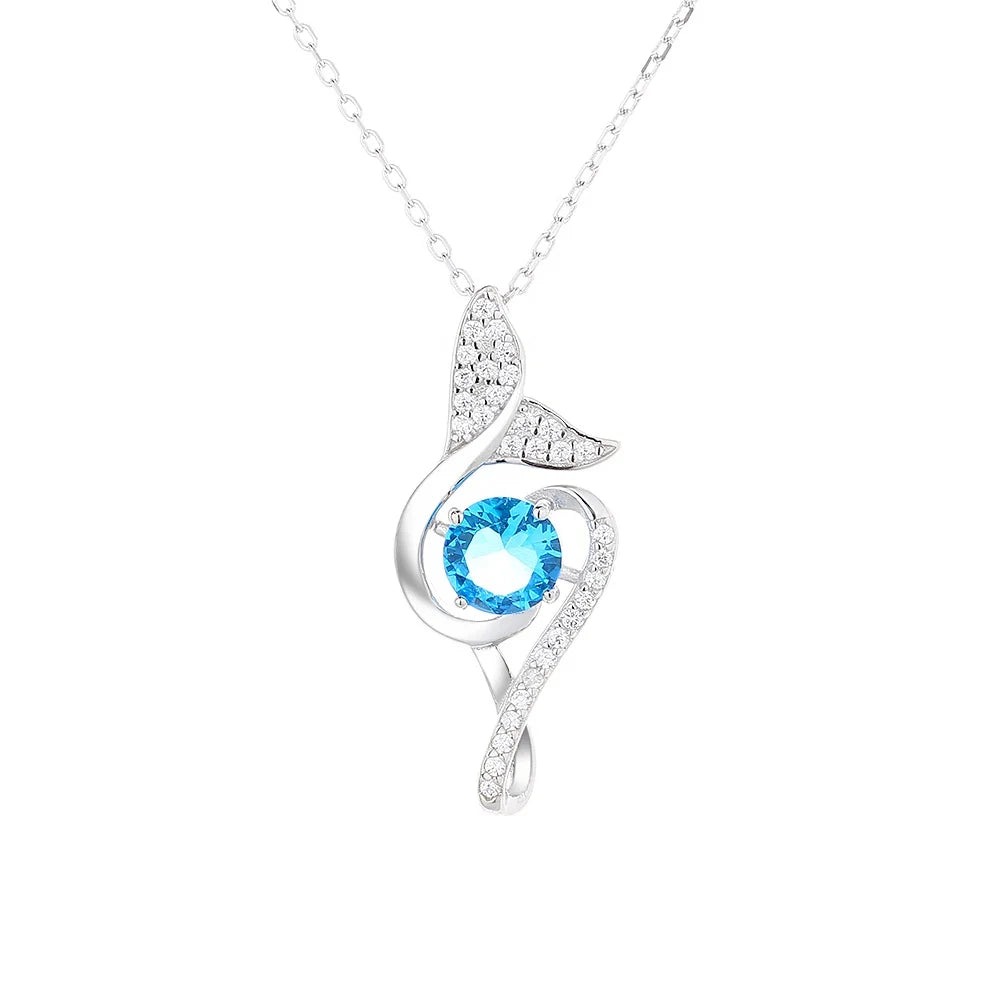 Chic Minimalist Blue Zircon Necklace Full Zircon Sterling Silver Necklace for Women's Tail Pendant
