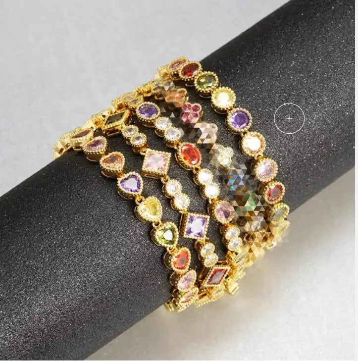 Brass Grace Women Party Colorful Spring Cluster Heart Bracelets Wedding Accessories 18k Gold Plated Bracelets Beautiful