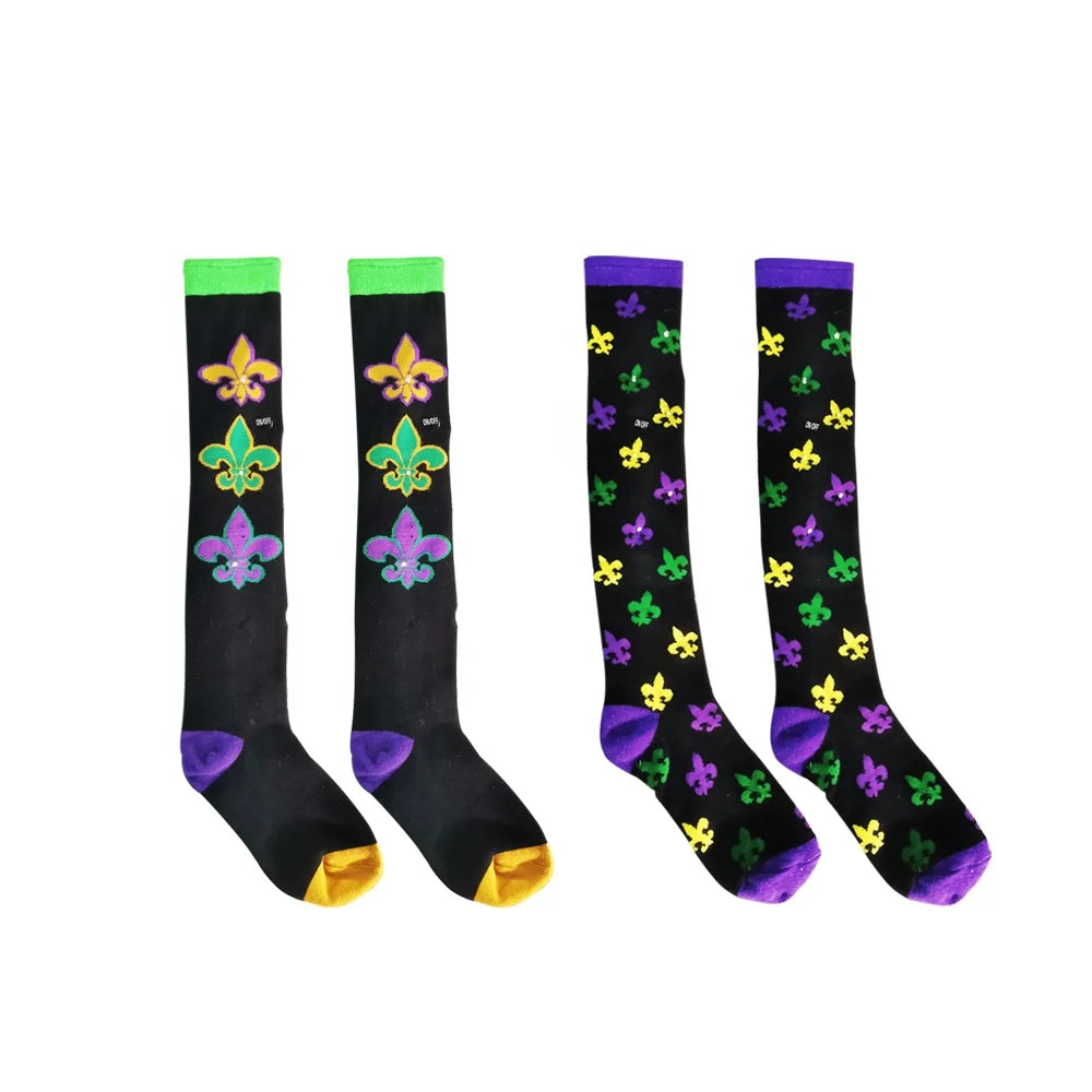 Mardi Gras Slouch Socks Wholesale One Size Led Flashing Mardi Gras Apparel Socks Mardi Gras Socks for Men